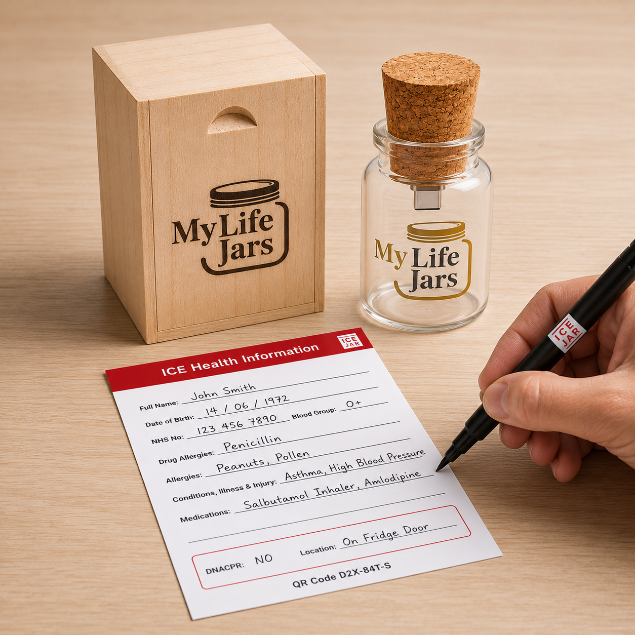 Life Jar flash drive and ICE info form